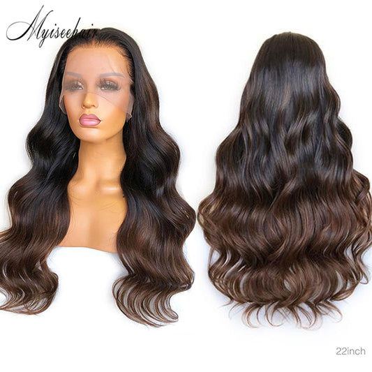 Myiseehair Invisible HD Lace 360 Lace Wig Brazilian Virgin Human Hair Ombré Brown Wavy Wigs ISEE90