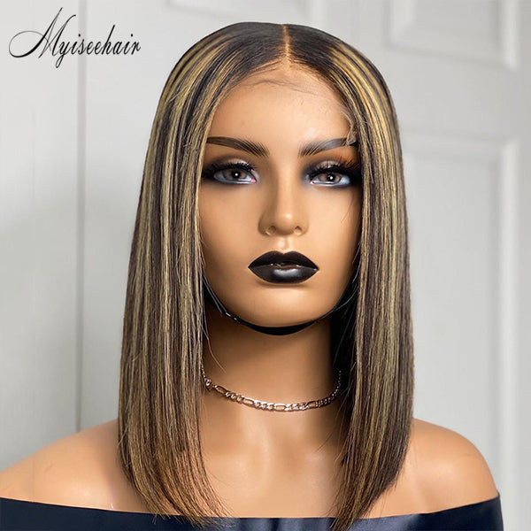 Myiseehair Highlight Color Bob Pre-plucked Hairline 360 Lace Wig With ...