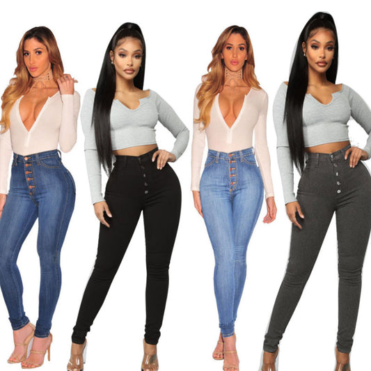 Fashion Pants High Waist Hip Raised Breasted Jeans L121