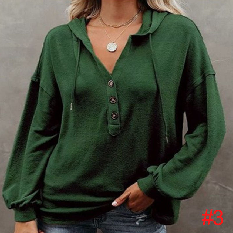 Women's Button-Up Hoodie Casual Loose Solid Color Sweatshirt L232