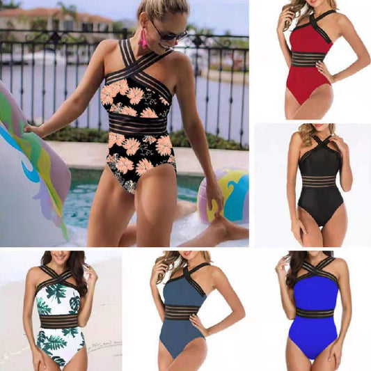 Women's One Piece Swimwear Front Crossover Swimsuits Hollow Bathing Suits L117